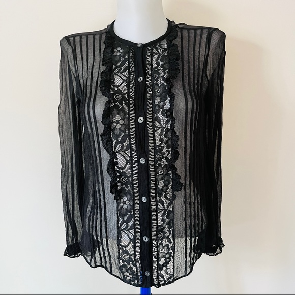 Rebecca Taylor Long Sleeve Silk and Lace Top Long Sleeve Sheer Victorian Sz 0 - Picture 2 of 16